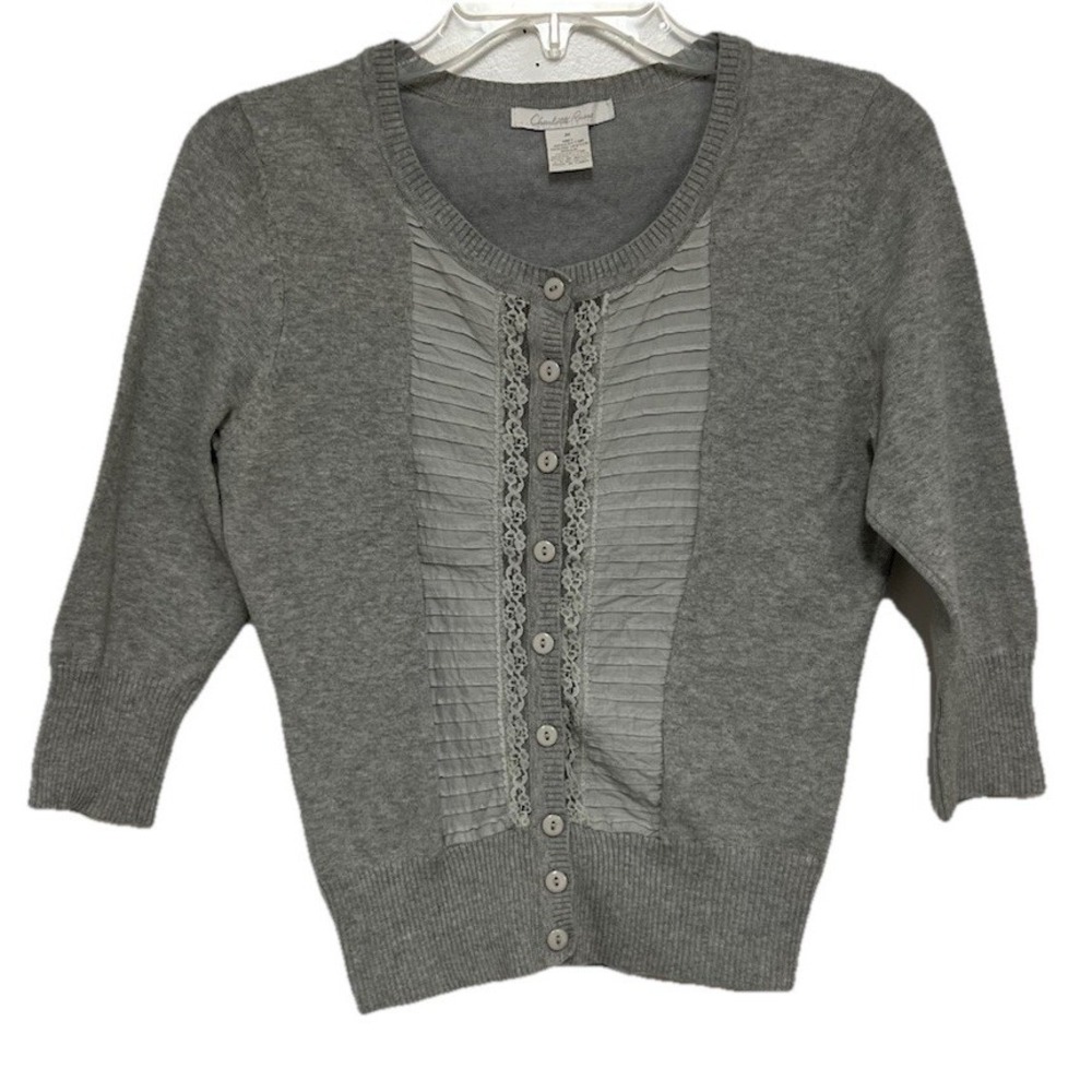 Charlotte Russe Cardigan Knit Sweater 3/4 Sleeve Gray Cotton Blend Women Size M